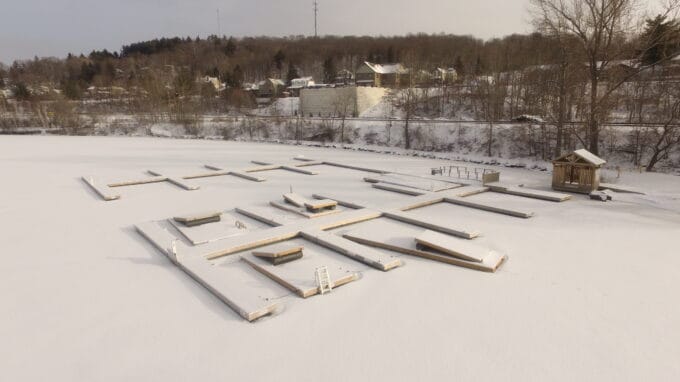 NyDock Floating Docks on a Frozen Lake