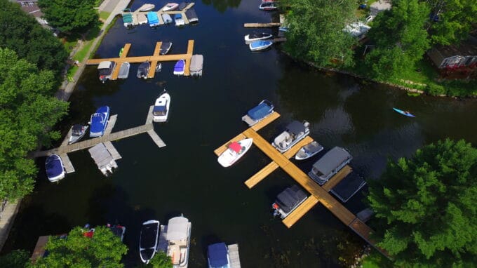 NyDock floating dock installations on a river