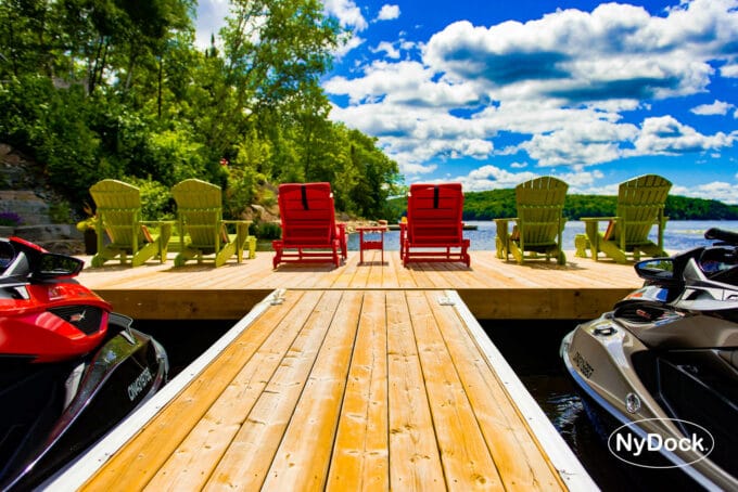 Multiple Musoka chairs lined up on NyDock Floating dock