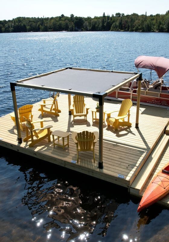 Custom Pressure Treated Floating Dock with Kayak and Pergola
