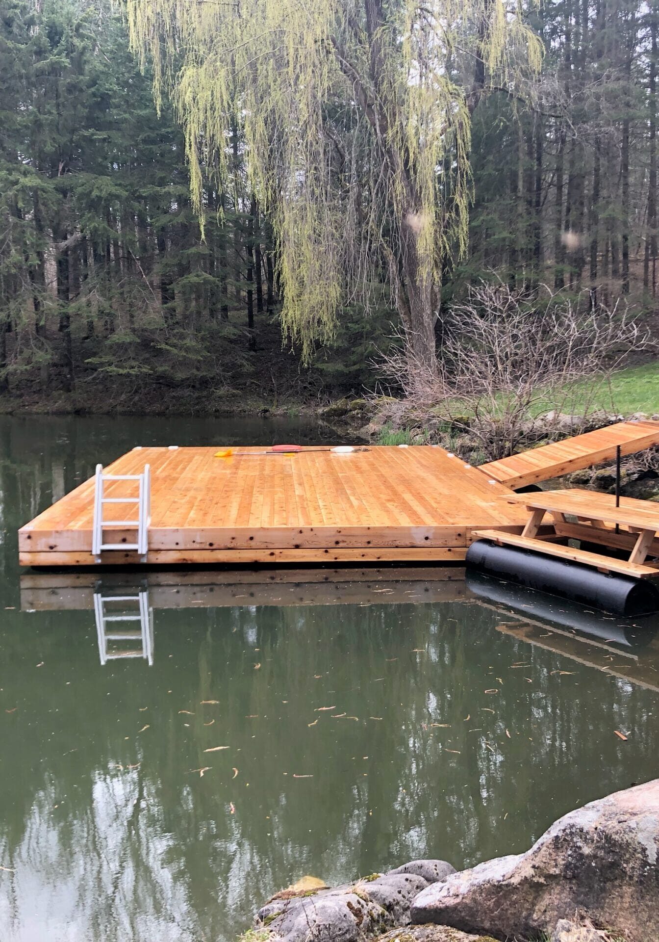 NyDock floating dock installed on a pond.